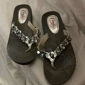 Candie's Black and Silver Floral Sandals